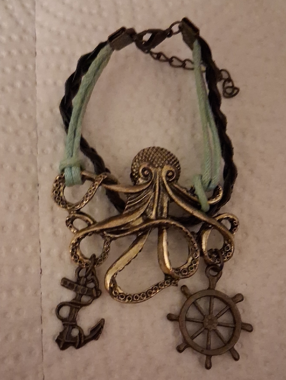 Nautical Octopus Charm Bracelet in Mint & Gold-Tone